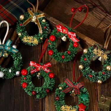 Imagem de 5 peças de guirlanda de simulação de Natal, mini guirlanda de árvore de Natal, enfeite de festival