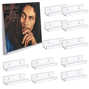 Imagem de Restynic Pacote com 12 prateleiras de disco de vinil transparente de 10 cm, economia de espaço e fácil instalação, prateleiras flutuantes de acrílico, perfeitas para álbuns de vinil, CDs, livros e