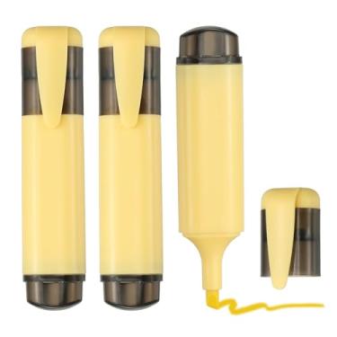 Imagem de PATIKIL Caneta marca-texto, pacote com 3 canetas marcadoras à base de água com ponta larga fofas em pastel, materiais de estudo para escritório, casa, uso diário, amarelo