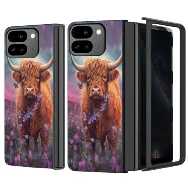 Imagem de WZCJDHMJ Capa para Google Pixel 9 Pro Fold, fina, fina, rígida, policarbonato, antiarranhões, textura protetora, à prova de choque, capa para celular para Pixel 9 Pro, dobrável, linda vaca Highland