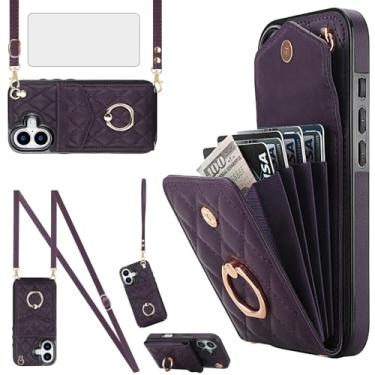 Imagem de Asuwish Capa de celular para iPhone 17 de 6,3 polegadas, carteira com protetor de tela de vidro temperado, alça de pulso transversal, anel com suporte de bloqueio de RFID, porta-cartão i Phone17 i17