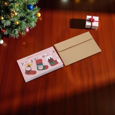 Imagem de 1 conjunto de meias de Natal com desenho animado de cartão de felicitações de Natal com papel envelope rosa marrom 12,7 x 8,4 cm