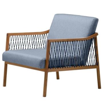 Imagem de Poltrona Com Braço Acaé Linho Azul Madeira Cedro Corda Náutica a Poliéster Azul