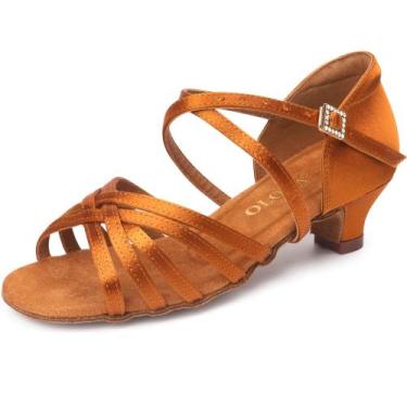 Imagem de Sapatos de dança latina OLORA Silk Satin para mulheres bronzeados com 