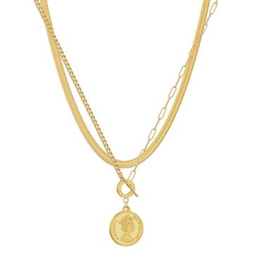 Imagem de Colar feminino de corrente empilhável ouro OT com pingente, banhado a ouro 18 K delicados colares femininos com pingente, Large, Metal banhado a ouro 18k, Sem Pedra Preciosa