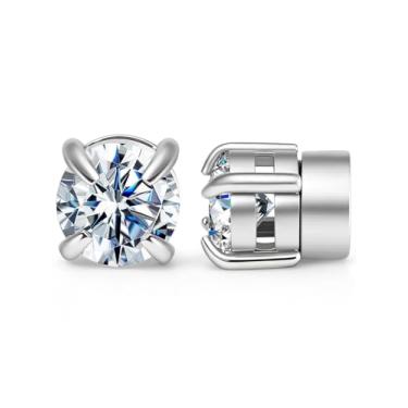 Imagem de WORFAJEW Brincos magnéticos masculinos Moissanite, aço inoxidável, banhado a ouro 14K, não perfurante, prendedor de orelha, hipoalergênico, VVS1, falso, masculino, 1,6 quilate, Aço inoxidável