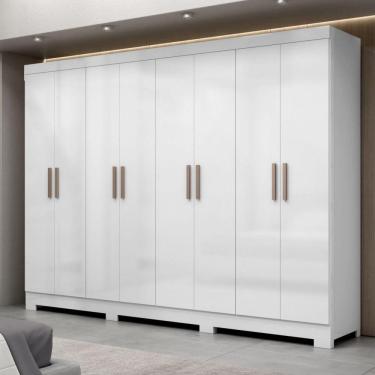 Imagem de Guarda Roupa Casal Paris Com Pés 8 Portas Mdp Branco Brilho Maxel Branco