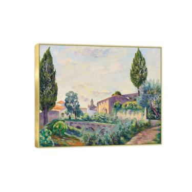 Imagem de Famosa imagem de paisagem de arte de parede - impressões em tela - casa por árvore 2 - pintura com moldura dourada para sala de estar banheiro decoração de casa 30 x 35 cm 12 x 13 pol