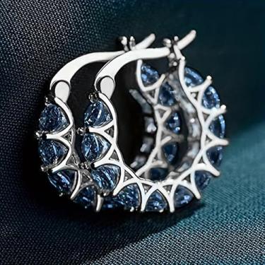 Imagem de Brinco de argola requintado exclusivo com zircônia multicolorida para mulheres, uso diário, casual, férias, joias, presentes, One size, Cobre, Zircônia cúbica