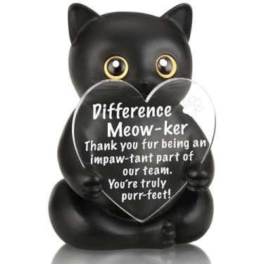 Imagem de FOUGSTA Estatueta engraçada de escritório, estatueta de gato de apreciação Meow-ker da diferença, presente de agradecimento para colegas de trabalho, presente de agradecimento pelo reconhecimento da