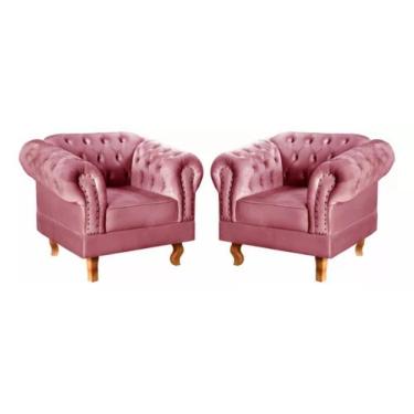 Imagem de Kit 2 Poltronas Chesterfield Dom Pedro Vintage Retrô Capitonê Suede Rosa
