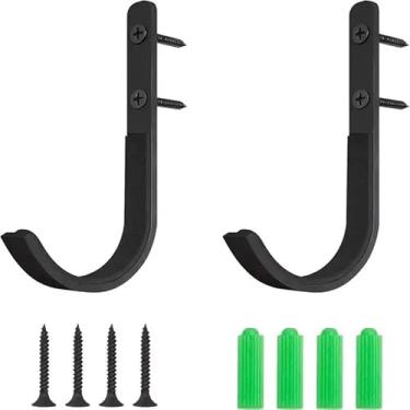 Imagem de IDFXP Pacote com 2 ganchos de aço resistente, gancho de mangueira de jardim de aço carbono resistente para uso externo, organizador de mangueira de parede com parafusos para garagem, quintal e uso