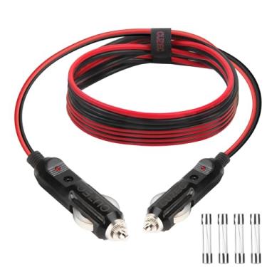 Imagem de CuzeC Cabo carregador de isqueiro de 1,6 m, macho para macho, 20 A, 5,3 m, 14 AWG com indicador de LED e proteção de fusível 20 A em ambos os plugues