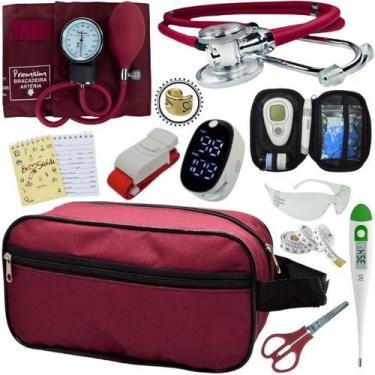 Imagem de Kit Enfermagem Aparelho de Pressão Estetoscópio Medidor Glicose Comple