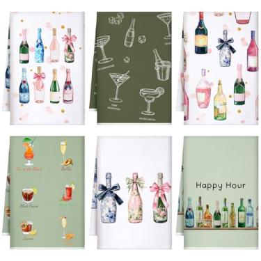 Imagem de Hahafelt 6 peças de carrinho de bar toalhas de cozinha presentes para champanhe Cheers toalhas de mão decorativas para amantes de champanhe presentes panos de chá decoração de bar 60 x 40 cm