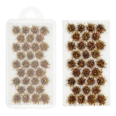 Imagem de Woohome Tufos de grama estática agrupamento de flores grupos de vegetação em miniatura aglomerados de flores para terreno cenário ferroviário paisagem de mesa, vermelho claro e amarelo