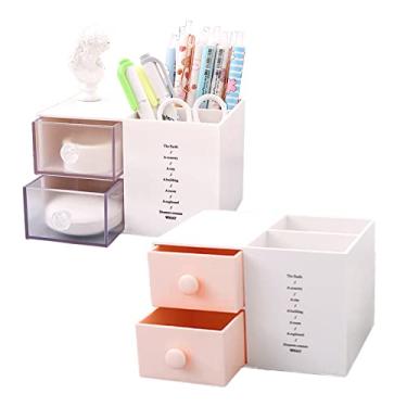 Imagem de Porta-lápis plástico PS gaveta caixa de armazenamento 4 grade lápis maquiagem cosméticos suporte organizador de caneta (cor: rosa)