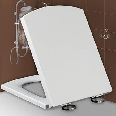 Imagem de Assento sanitário universal, assentos de vaso sanitário quadrados brancos macios fechamento rápido formato quadrado de liberação rápida, fácil de montar para banheiro, branco - 39,5 ~ 46,5 * 34,5 cm