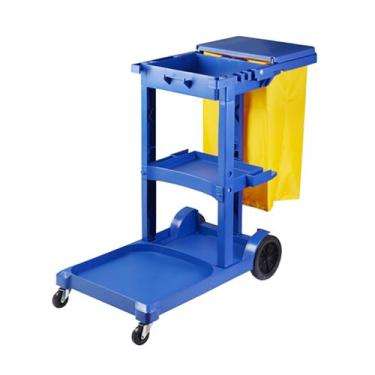 Imagem de Carrinho de limpeza comercial, carrinho de limpeza sobre rodas, carrinho de hotel carrinho de serviço de quarto de limpeza carrinho utilitário de mão, azul
