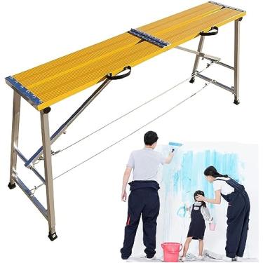 Imagem de JYXYXSCP Plataforma de trabalho dobrável portátil Stepladders, equipamento de andaime ajustável em altura, banco de trabalho de parede de gesso para escada de alumínio, carga máxima de 400 kg