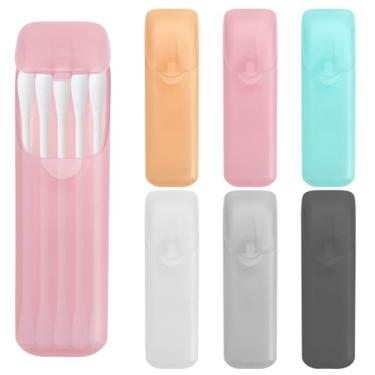 Imagem de ReignSword Pacote com 6 porta-cotonetes de algodão, estojo portátil de armazenamento Qtip com tampa à prova de poeira, pequeno recipiente de plástico transparente para fio dental e laços de cabelo