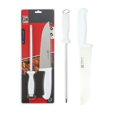 Imagem de Jogo Faca de Churrasco 8'' + Chaira 8'' Inox Alta Durabilidade e Precisão Profissional