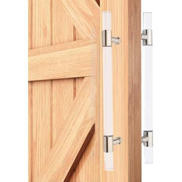 Imagem de STXYANGV Maçaneta de porta de celeiro deslizante dupla face, puxador de porta de entrada de acrílico transparente para porta de celeiro/porta da frente/porta de vidro/porta de pátio, alça externa