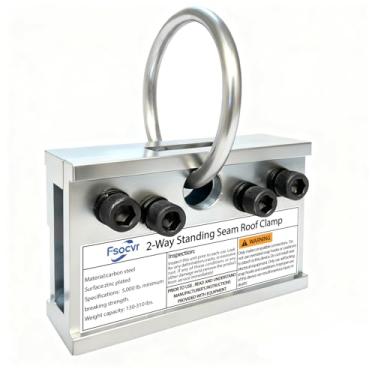 Imagem de Comodazy Braçadeira de âncora de telhado de costura vertical bidirecional com anel de vedação e parafusos, âncora de aço de 2,3 kg com compatível com OSHA e ANSI para telhados de metal de costura