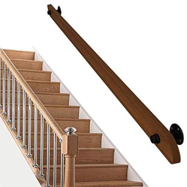 Imagem de Corrimão de escada antiderrapante de madeira de pinheiro, casa contra a parede, grades internas do sótão, varões de suporte de corredor para idosos, kit completo (1 pés-6 m) (tamanho: 5,8 m)