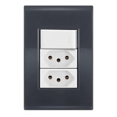 Imagem de 1 Simples + 2 Tomadas 10A - Tramontina Liz Grafite / Branco