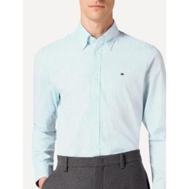 Imagem de Camisa Tommy Hilfiger Masculina Regular Striped Poplin Azul Claro-Masculino