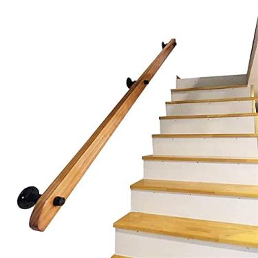 Imagem de Kit completo de corrimão - corrimão de escada de segurança profissional antiderrapante de madeira maciça para corrimão de escada - Casa contra a parede Vara de suporte de corredor de trilho interno