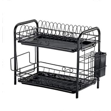 Imagem de BSNANCA Escorredor de louças preto duplo de aço inoxidável escorredor de louça suporte de utensílio suporte de tábua de corte e escorredor de pratos escorredor de pratos