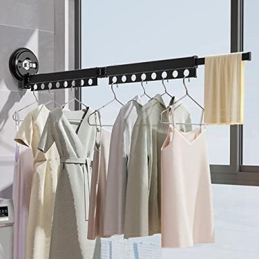 Imagem de EESCZVGBDX Montado na parede com ventosa, suporte móvel para pendurar roupas, rack de lavanderia retrátil, pode ser sugado no vidro da janela, vidro RV e vários azulejos, rack de secagem dobrável
