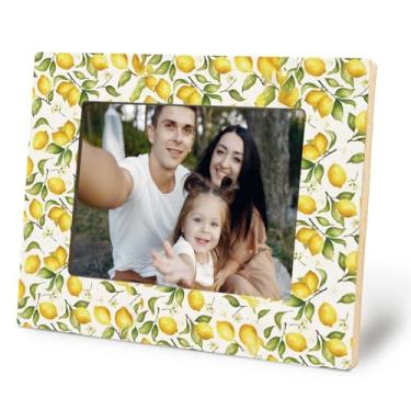 Imagem de Likjad Moldura rústica amarela limão, 12 x 17 cm, presentes para amantes de frutas, moldura de madeira de frutas botânicas para casa, quarto, mesa, mesa, decoração de parede