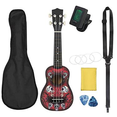 Imagem de Ukulele infantil Ukulele 53 cm instrumento de guitarra de caveira havaiana 4 cordas basswood ukulele soprano ukelele acessórios (cor: conjunto de ukulele)