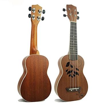 Imagem de Ukulele infantil 53 cm Soprano Ukelele Sapele Madeira 4 Cordas Havaí Mini Guitarra Gravação Flor Ukulele Ukelele Acessórios (Cor: Apenas Reino Unido)