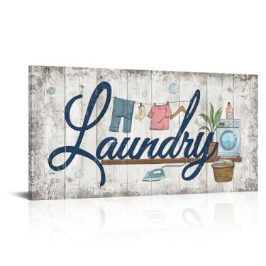 Imagem de Canvbay Arte de parede em tela vintage lavanderia rústica placas de lavanderia impressões de pintura para hotel fazenda lavanderia lavanderia loja de limpeza a seco pronto para pendurar 50 x 101 cm