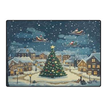 Imagem de Blueangle Tapetes laváveis de Natal 12 x 16,7 cm para sala de estar - Tapete ultramacio antiderrapante resistente a manchas com desenho animado de cidade na neve, decoração de férias para quarto e