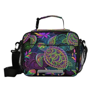 Imagem de Blueangle Lancheira Mandala Tartaruga Marinha para Mulheres e Homens, Lancheira com Alça de Ombro Isolada Escolar Sacolas Térmicas com Forro à Prova de Vazamento
