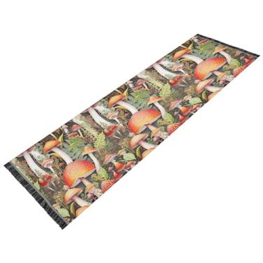 Imagem de xigua Tapete vintage de samambaia de cogumelo para corredores, 6 x 1,8 m, lavável, antiderrapante, com renda étnica, imitação de algodão e linho estilo tapete para cabeceira, cozinha, sala de estar