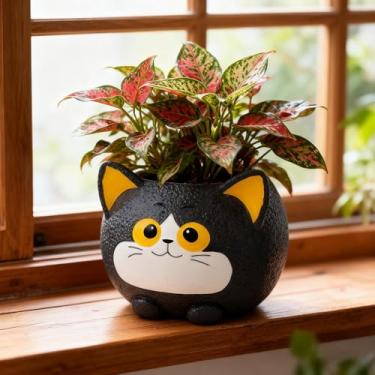 Imagem de Toparad Vaso de plantas de gato preto – Vaso de suculentas de resina exclusivo com orifício de drenagem, vasos engraçados para plantas internas e externas, lindo vaso de flores decorativo presente