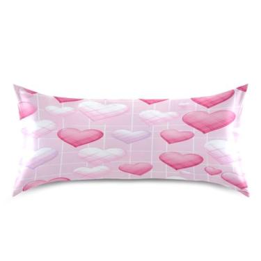 Imagem de ATTX Fronha de almofada de coração rosa com fecho de envelope para cabelo e pele, macia, respirável, lisa, ambos os lados, capa de almofada de seda refrescante (King 50 x 101 cm, 1 peça) #576