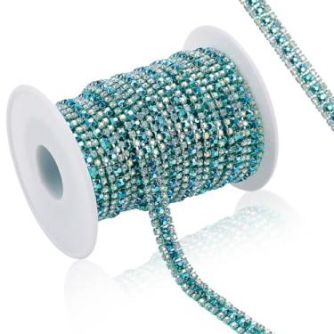 Imagem de OLYCRAFT Corrente de strass água-marinha de 1,7 m, 3 fileiras, 0,75 cm de largura, zircão, strass, artesanato, correntes, decorações, cristal, strass, acabamento, corrente para joias, costura