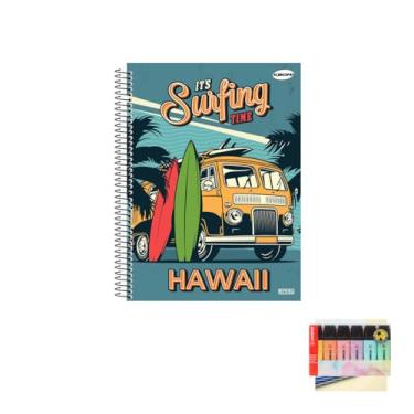 Imagem de Kit Caderno Masculino Capa Dura com 96 Folhas + Caneta Esferográfica e Marca Texto Pastel