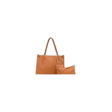 Imagem de Kit 3 Peças Bolsa Feminina Com Alça Trançada, Couro Sintético, Caramelo, Bolsa Grande 30x27x11cm, Bolsa Média Transversal, Necessaire