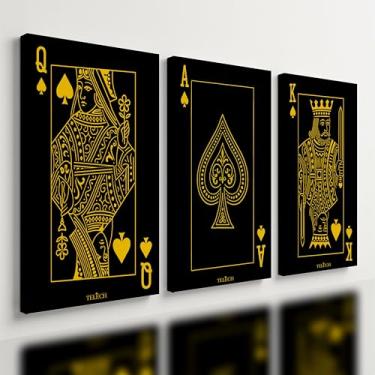 Imagem de Kit 3 Quadro Decorativo Cartas Truco Baralho Dourado Poker Moderno Qualidade Premium (28x20cm)