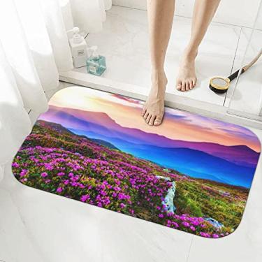 Imagem de Tapetes de banheiro 19,7 x 31,5 polegadas, montanha floral paisagem diatomácea tapetes de banho antiderrapante super absorvente tapetes para cozinha tapete de porta chuveiro, tapetes de secagem rápida