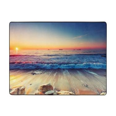 Imagem de ZERAOKE Sunset Beach Shore Tapete de área 48 x 63 polegadas, lavável na máquina com suporte antiderrapante, tapetes macios para sala de estar, quarto, entrada, quarto de crianças, decoração de casa