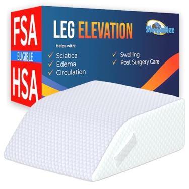 Imagem de Almofada de elevação de perna de cunha de cama para pós-cirurgia, inchaço e circulação sanguínea, almofada de cunha de espuma viscoelástica de 18 cm para alívio da dor no tornozelo, ciática, alívio de